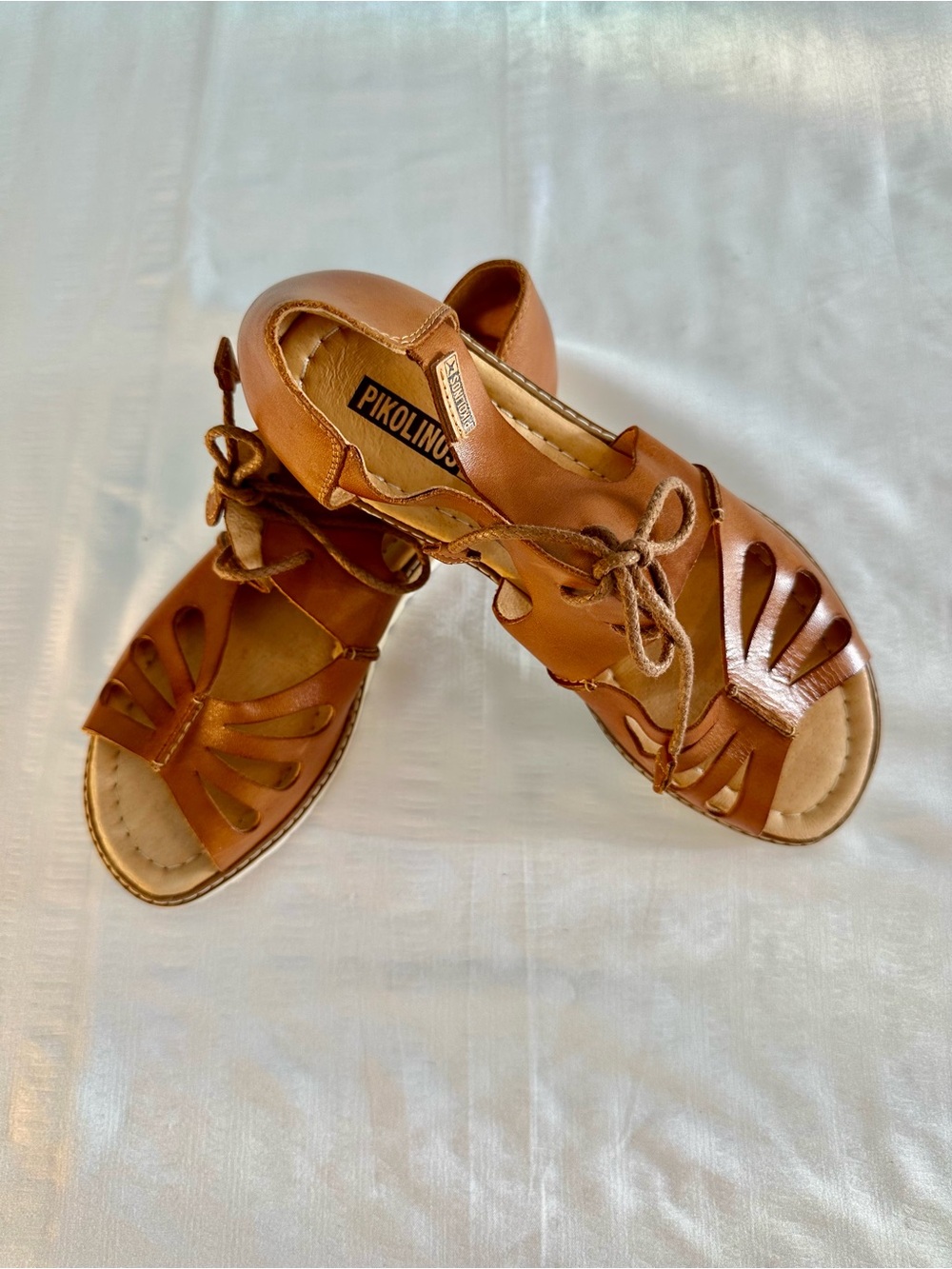 PIKOLINOS Women's Tan Leather Lace-Up Cutout Sandals
